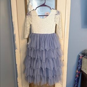 Cream Lace Top Lavender Tiered Tulle Dress